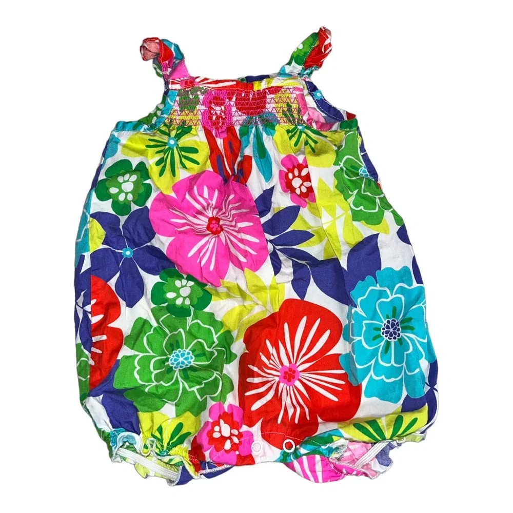 Vintage Carter's Baby Girl Bright Floral Bubble Romper 6 Months